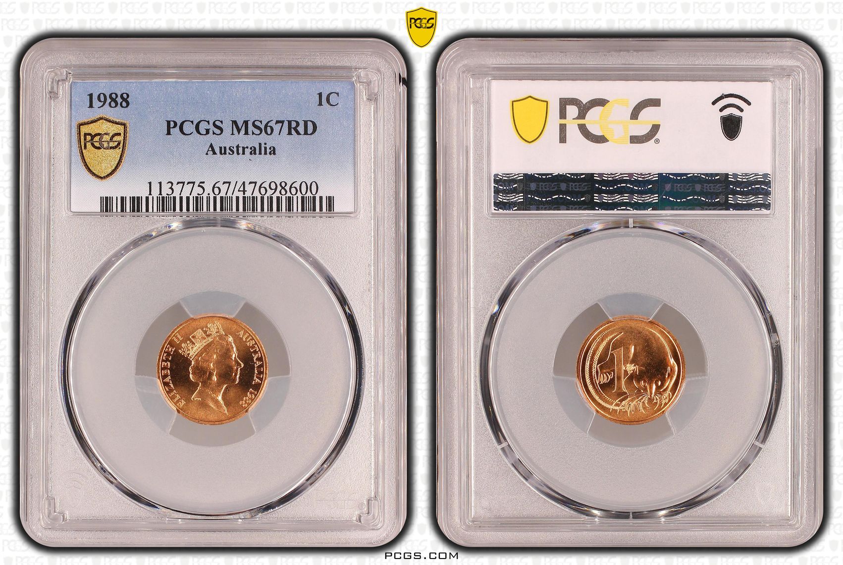 6 · Elizabeth II, One Cent, 1988, PCGS MS67RD