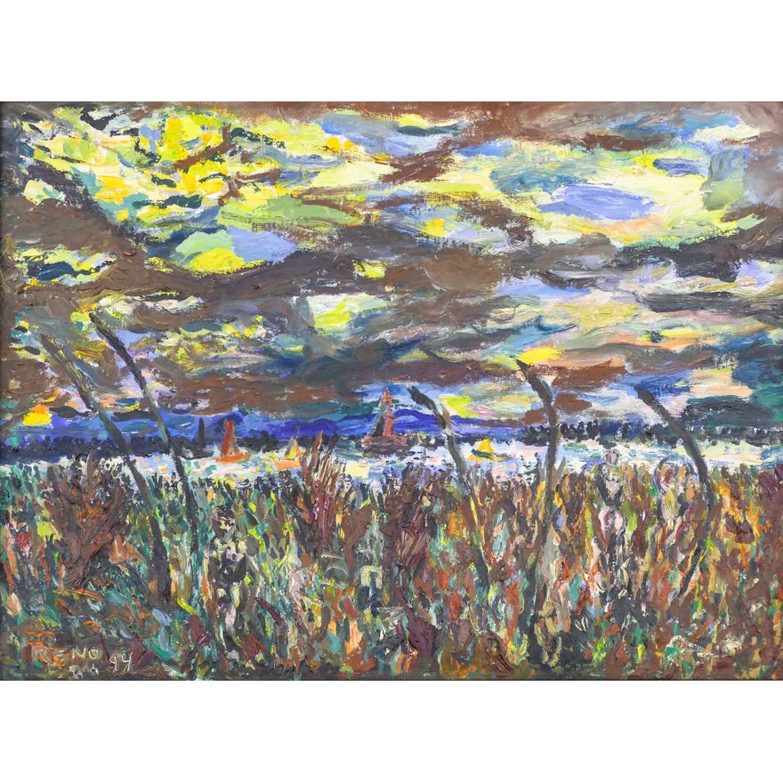 Joe Reno ''Water Landscape'' Signed 1994 Oil on Canvas Framed 21.75''x28''