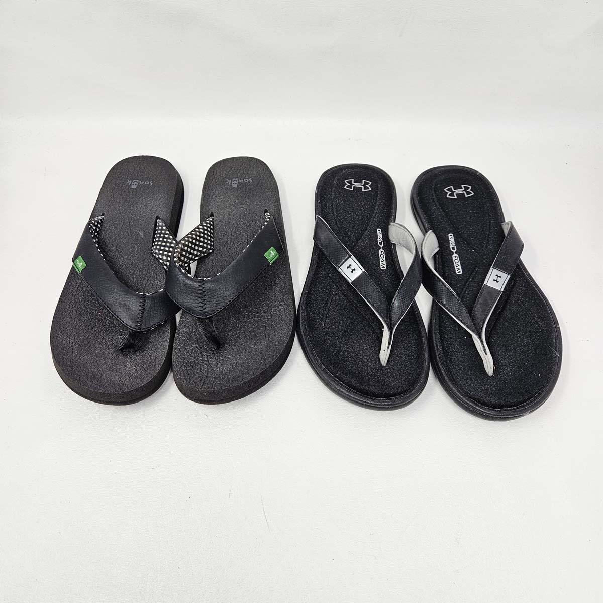 Under Armour & Sanuk Black Flip Flop Thong Shoes - 2 Pairs - Women's Size 6