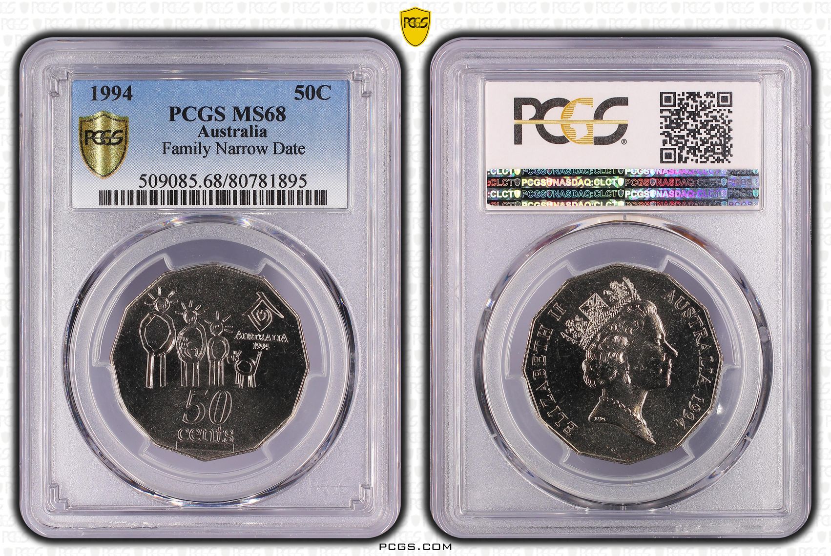 1994 Australia Fifty Cent, 50c Family Narrow Date PCGS - MS68 -895