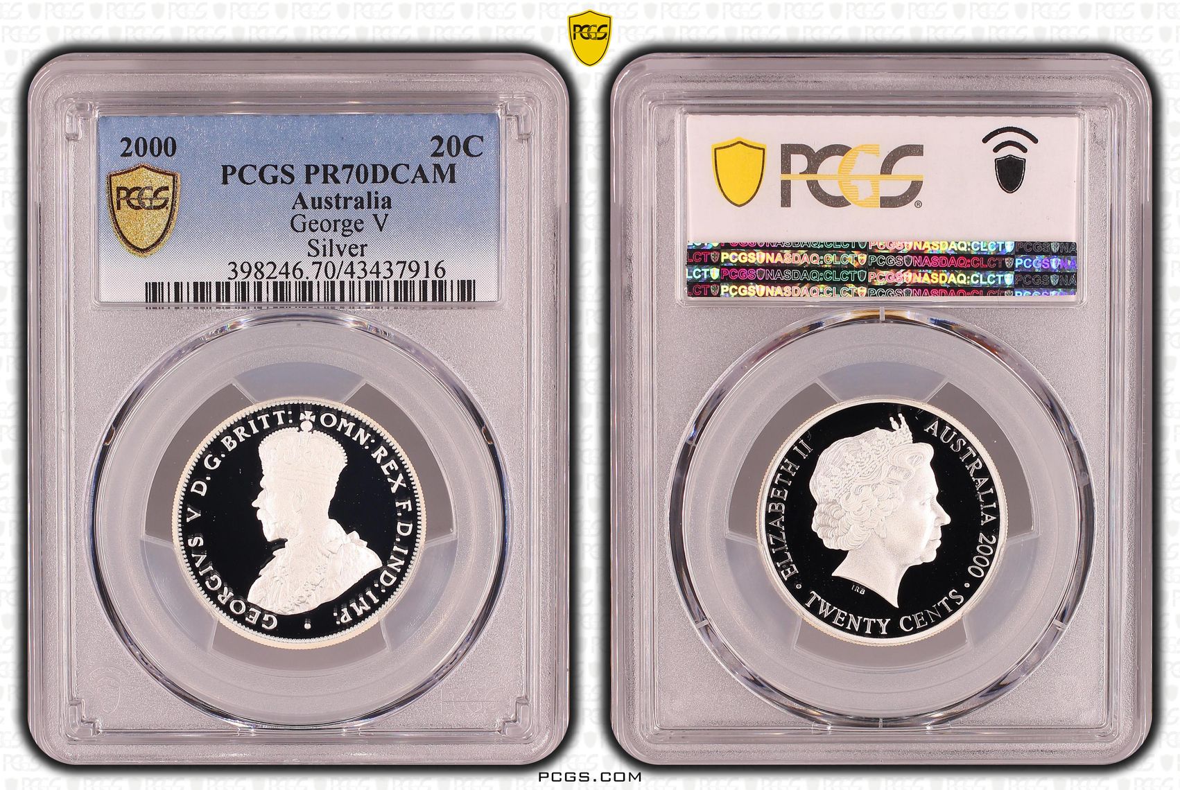 George V, Silver, Twenty Cent, PR70DCAM , 2000 PCGS POP - 26/0
