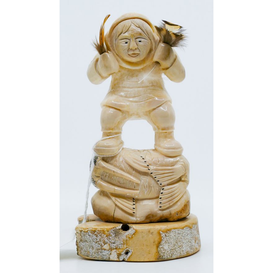 Eddie Lee Alaskan Eskimo Carved Petrified Figure 6.5''