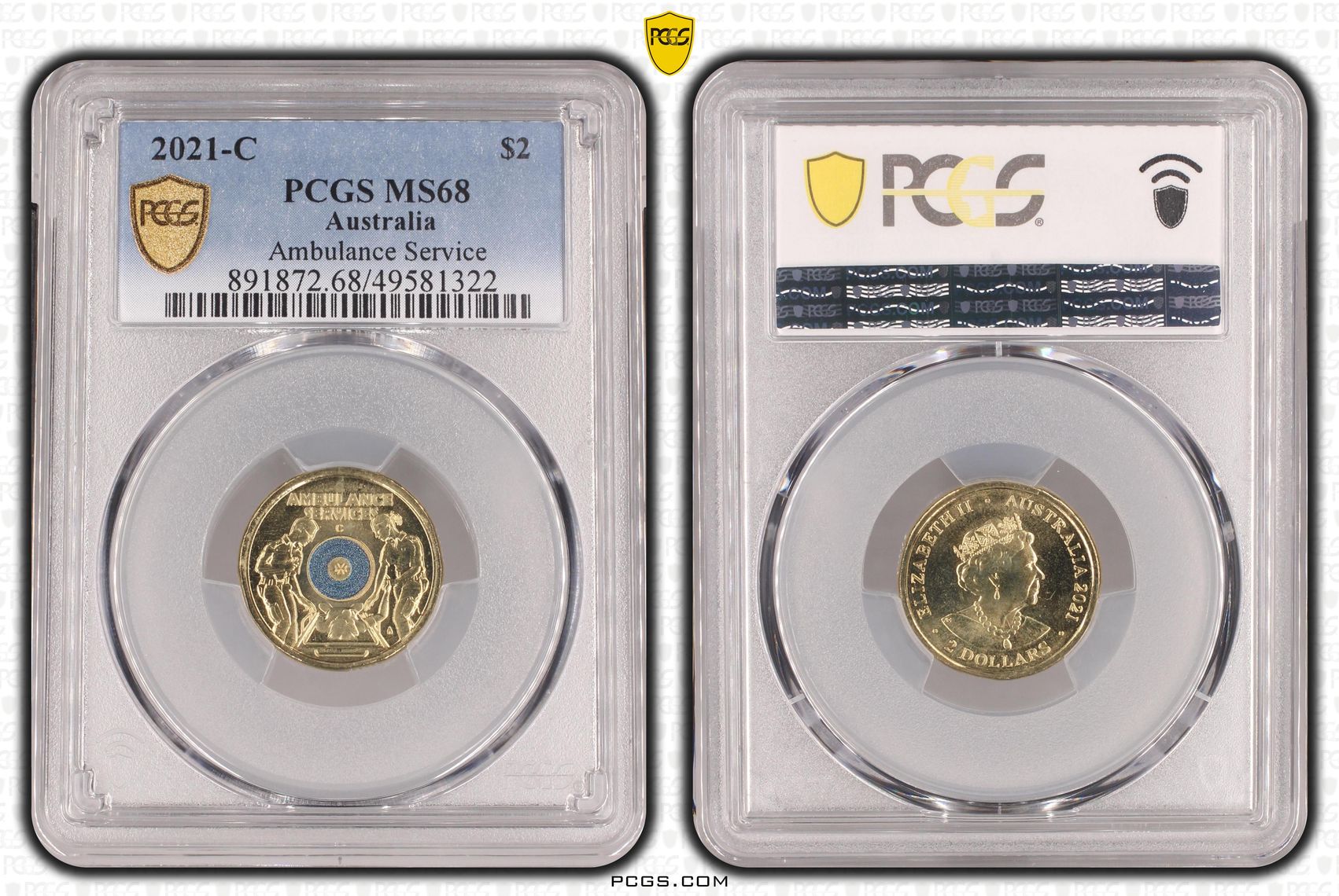 Elizabeth II, Ambulance Service - Colorized , Two Dollar, 2021-C, PCGS MS68