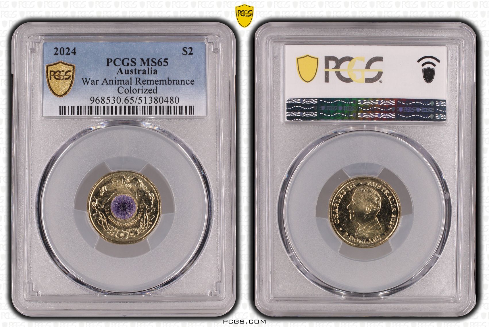 War Animal Remembrance Colorized, Two Dollar, 2024, PCGS MS65