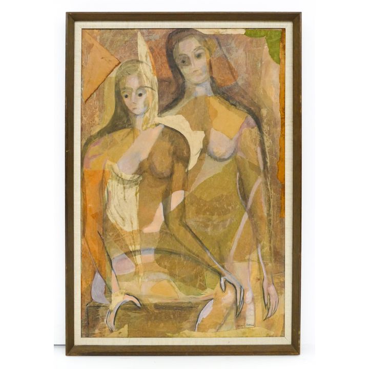 Thelma Pearson 'Two Women' Abstract Collage Framed- 38x26''