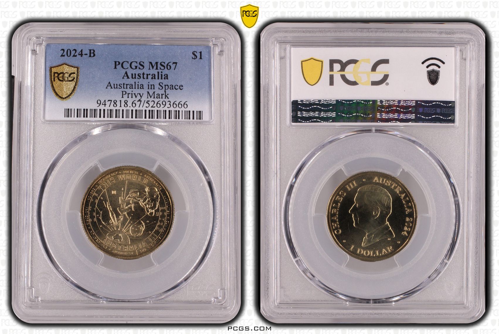 Australia in Space Privy Mark, One Dollar, 2024-B, PCGS MS67