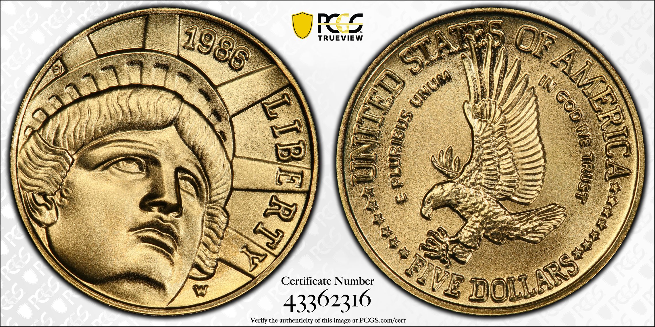 United States, Statue of Liberty, Five Dollars, 1986-W, PCGS MS68