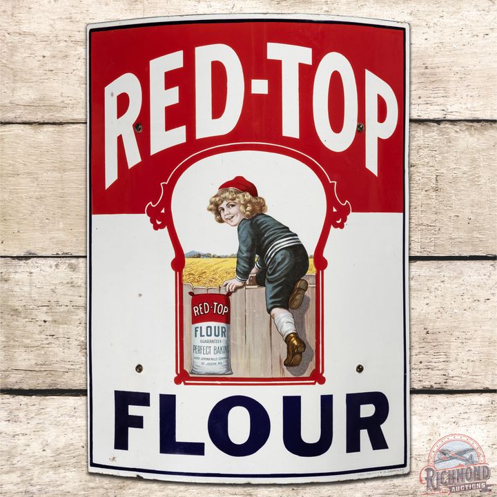 Rare Red Top Flour SSP Curved Sign w/ Bracket - 9C