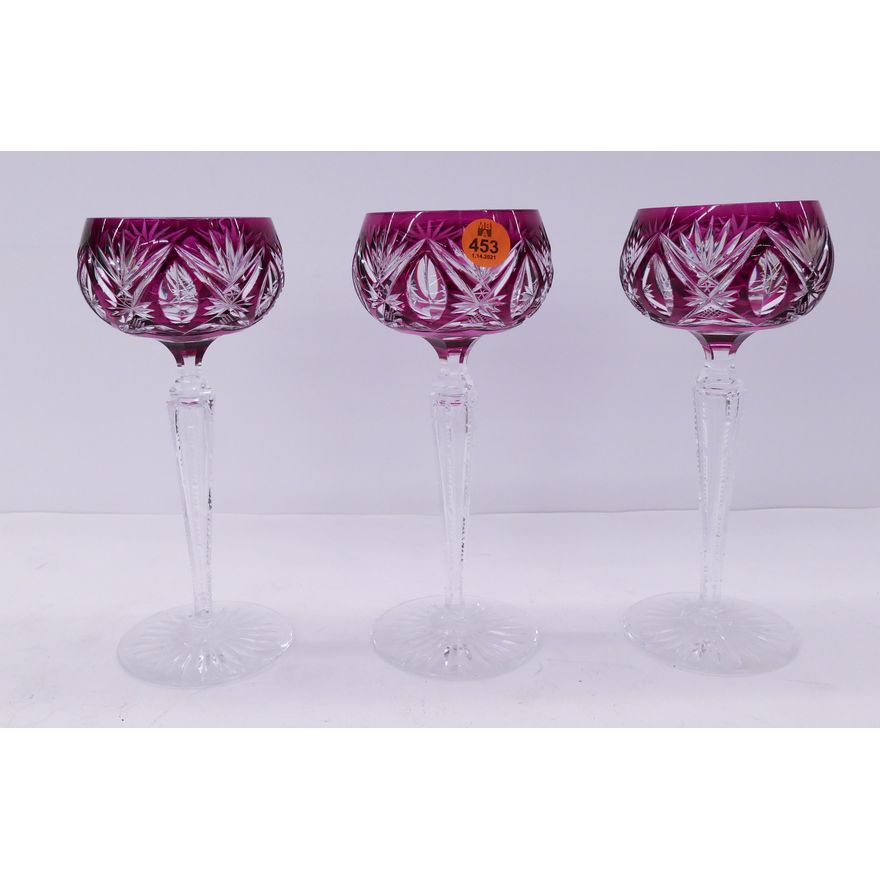 3pc Amethyst Cut to Clear Stemware- 8''