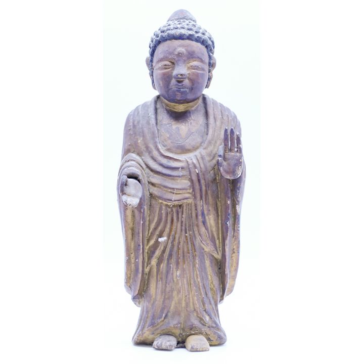Japanese Meiji Gilt Lacquered Standing Buddha 10''
