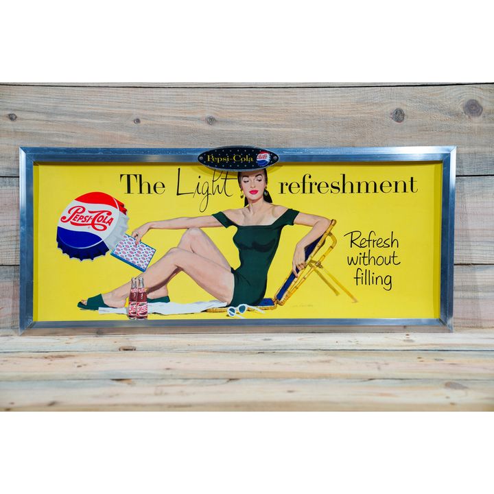 Pepsi-Cola "The Light Refreshment" Trolley Sign (Lady in Chair) TAC 9+