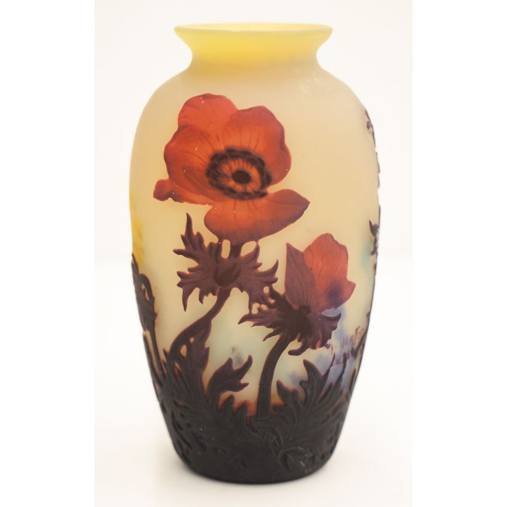 Muller Fres Luneville French Cameo Glass Poppy Vase