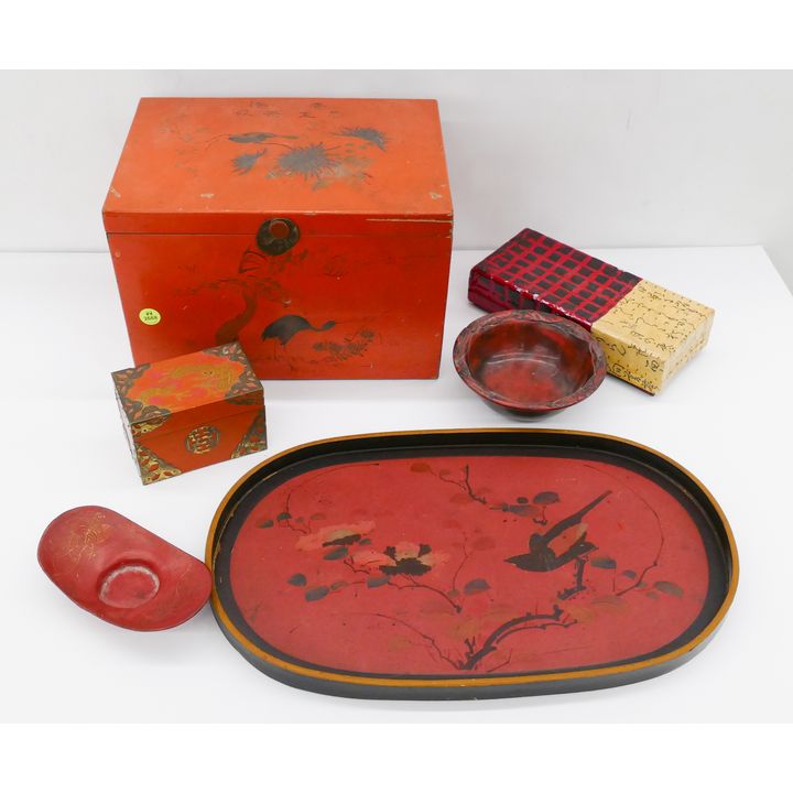 Shelf Old Japanese Lacquered Boxes and Trays