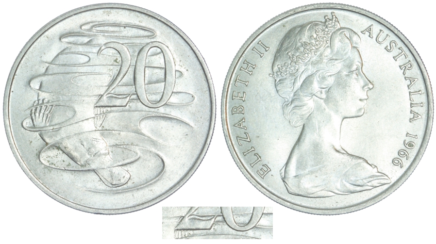 1966 London Die Wavey 20 Cents