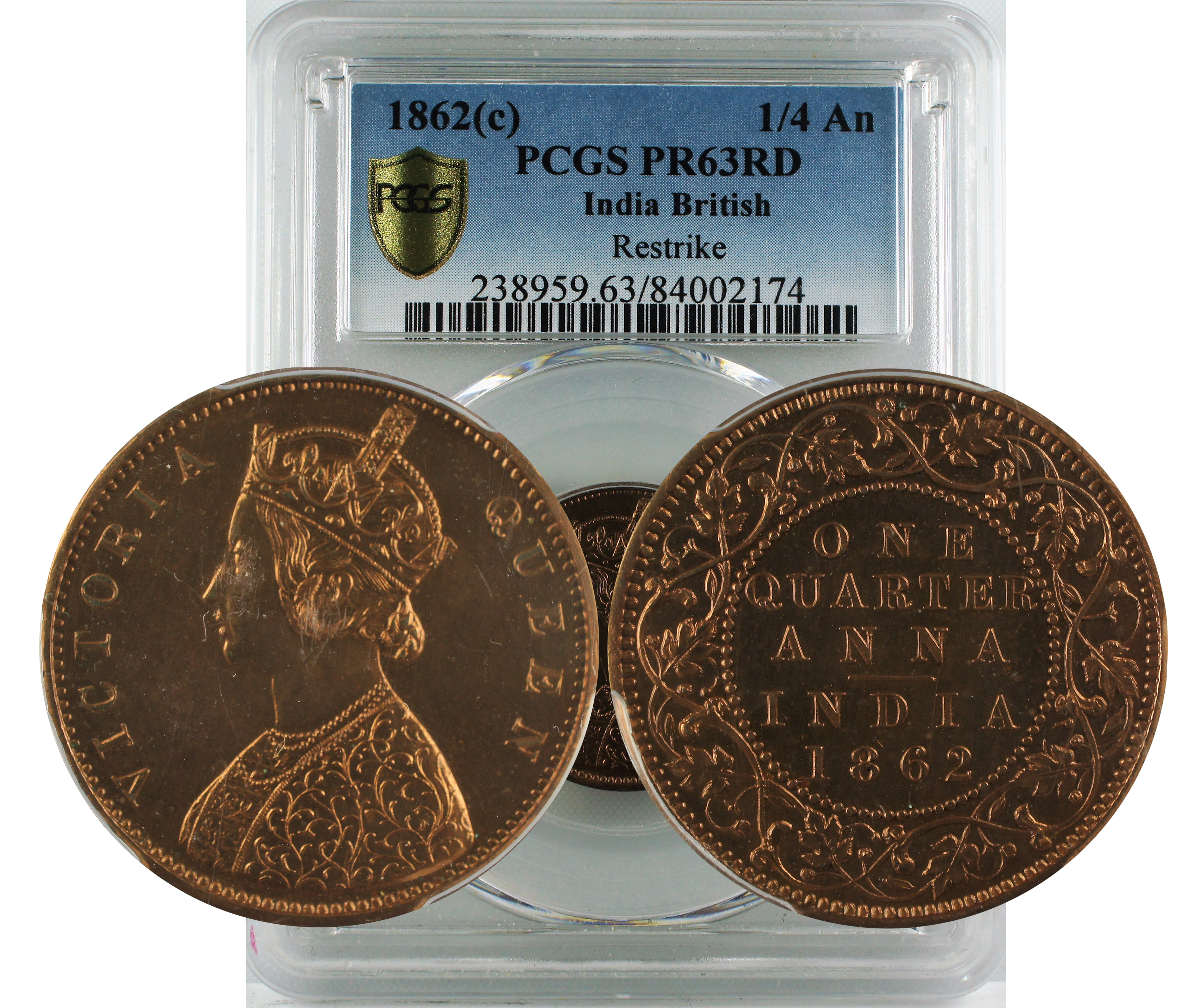 1862 C 1/4ANNA PF63 RD