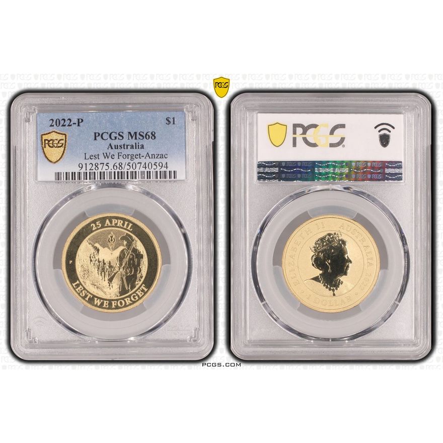 Lest We Forget-Anzac, One Dollar, 2022-P, PCGS MS68