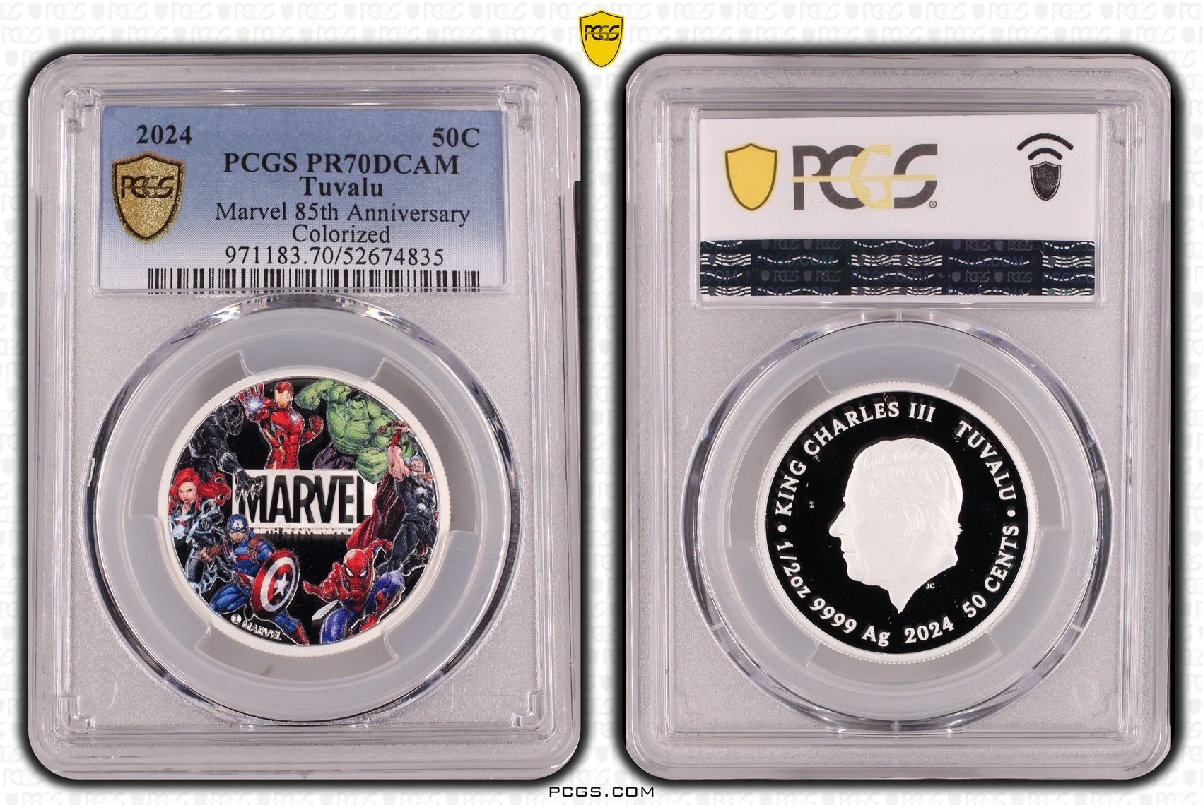 264 · Tuvalu, Marvel 85th Anniversary Colorized, POP 9/0, Fifty Cent, 2024, PCGS PR70DCAM