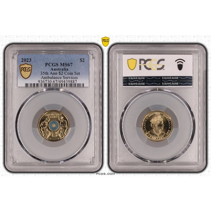 Elizabeth II, 35th Ann $2 Coin Set Colorized - Ambulance Services , Two Dollar, 2023, PCGS MS67