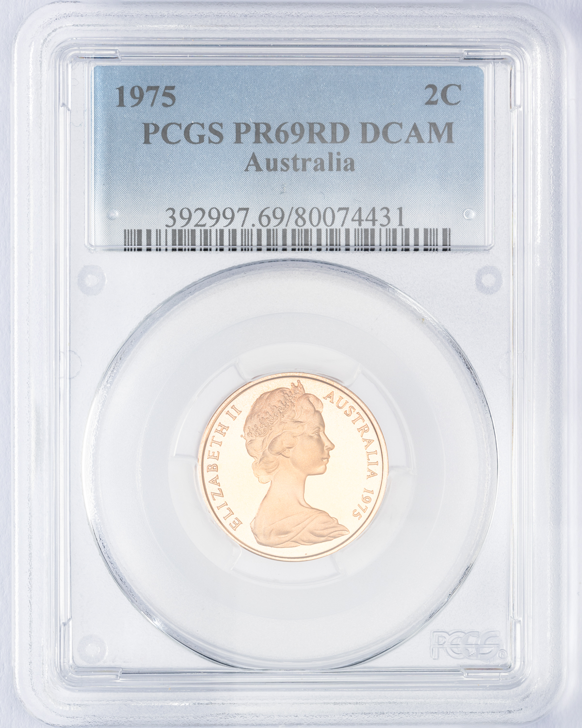 Elizabeth II, Two Cent, 1975, PCGS PR69DCAM