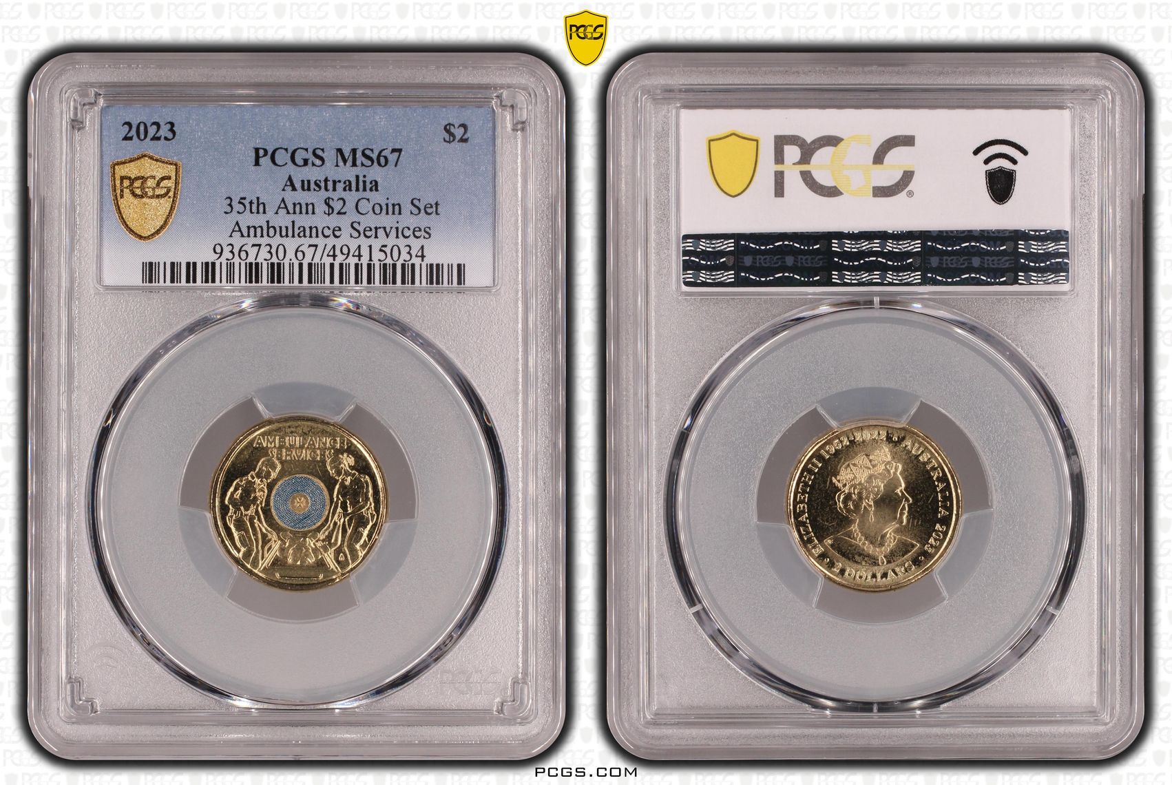 35th Ann $2 Coin Set Colorized - Ambulance Services, Two Dollar, 2023, PCGS MS67