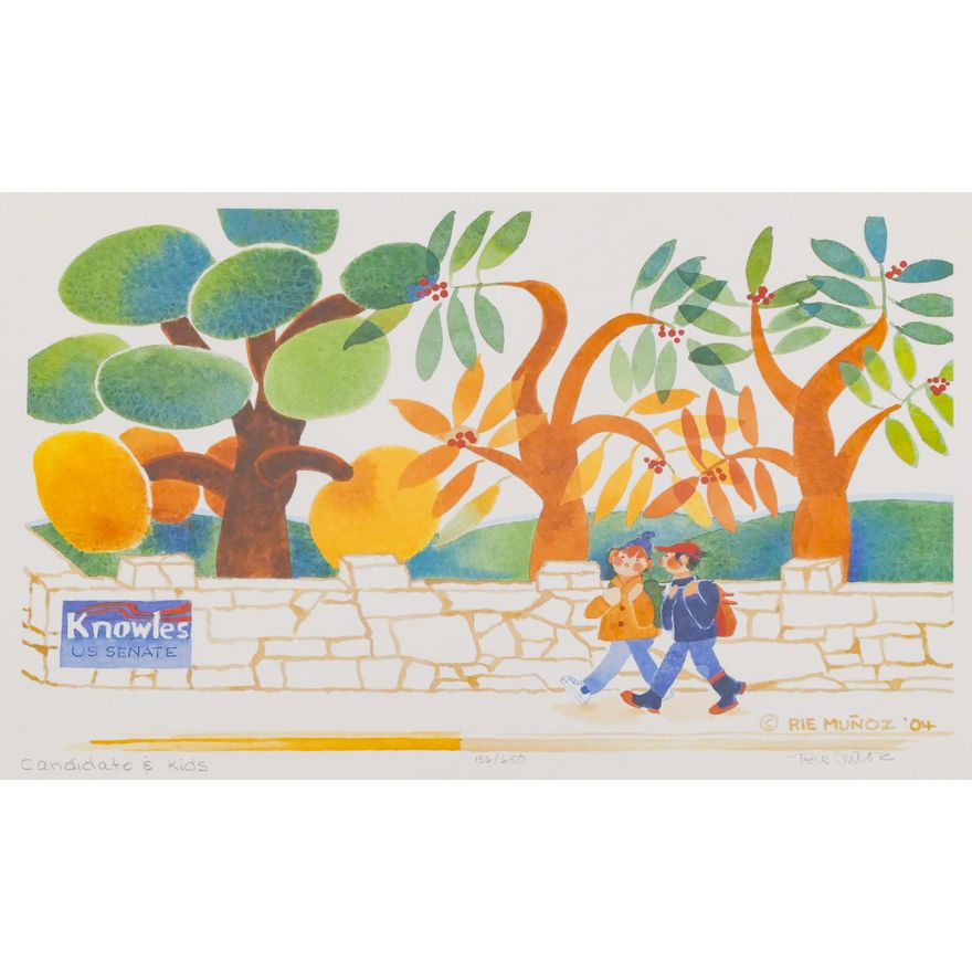 Rie Munoz ''Candidate & Kids'' 2004 Signed Print 11.75''x16.75'' Sheet.