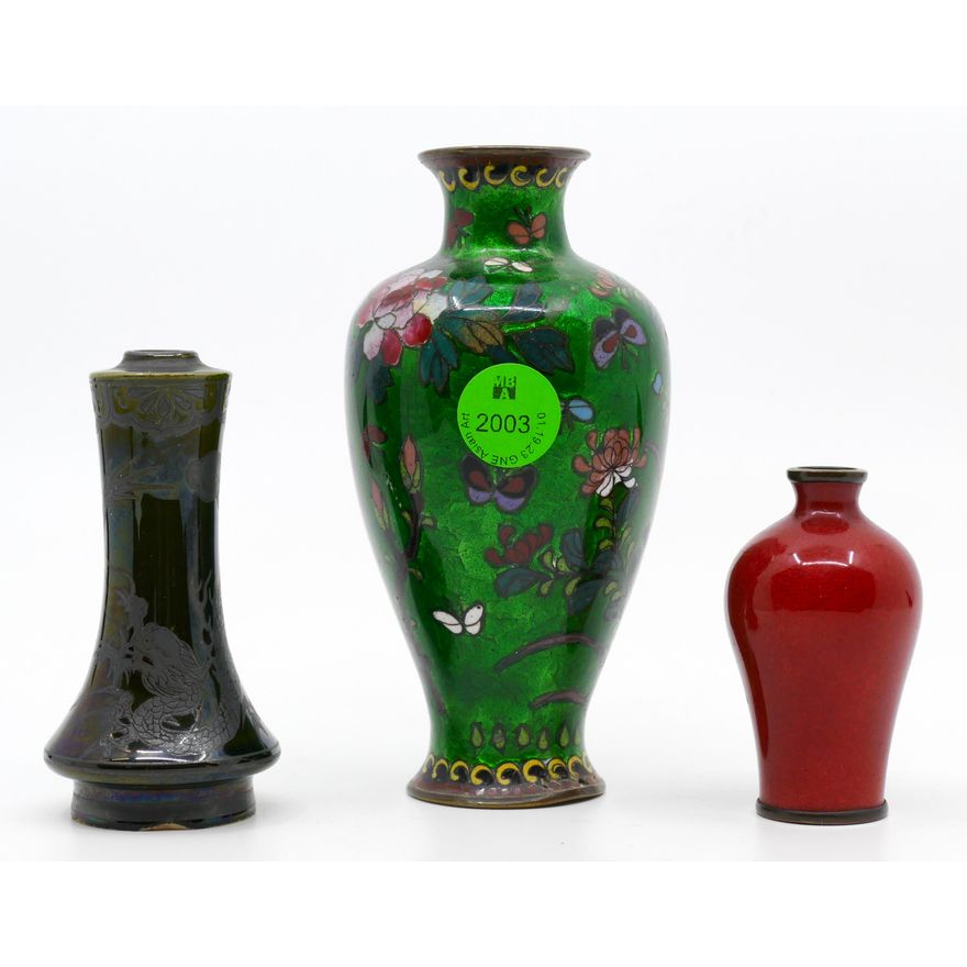 3pc Old Japanese Miniature Cabinet Vases 2.5'' to 4.5''
