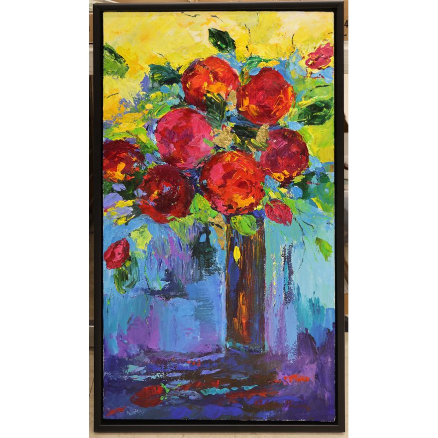 Natalie Barry Modern Floral Still Life Acrylic on Canvas Framed 33''x19''