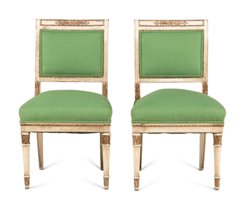 A Pair of Directoire Style White-Painted and Parcel Gilt Side Chairs