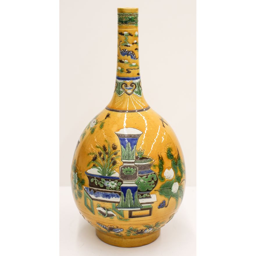 Chinese Sancai Precious Objects Bottle Vase