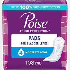 POISE POSTPARTUM INCONTINENCE PADS MODERATE ABSORBENCY LONG 108 COUNT (2 PACKS OF 54)