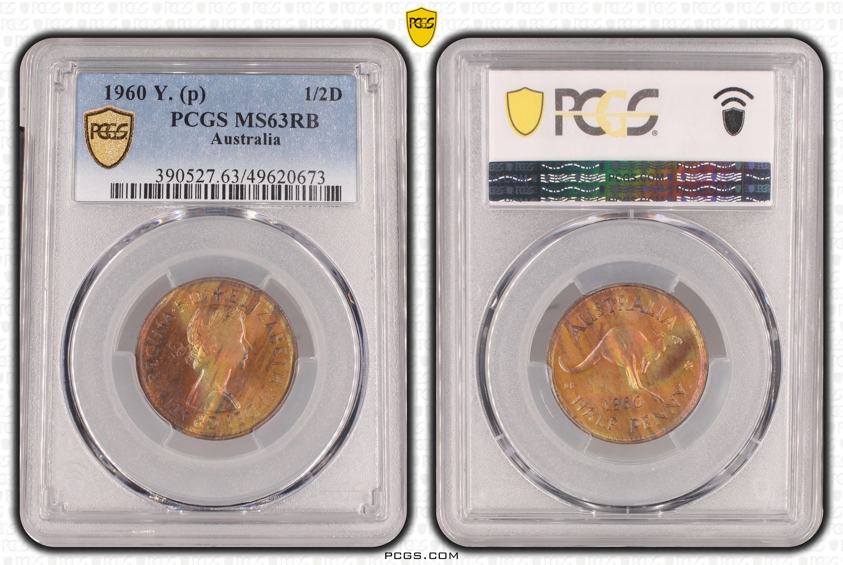 Elizabeth II, Halfpenny, 1960, PCGS MS63RB