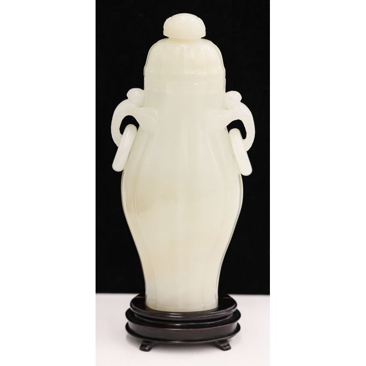 Fine Chinese White Jade Covered Vase on Stand