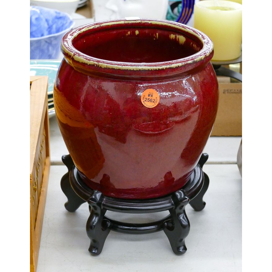 Chinese Oxblood Small Planter Pot on Stand 9''