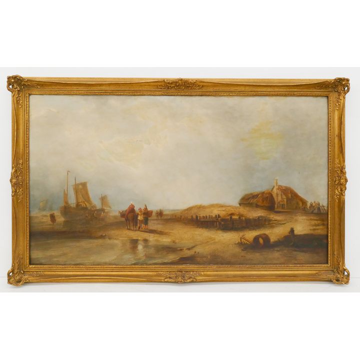 Dutch 19th Cent. Coastal Scene Oil on Canvas. Unsigned. Ornate gilt frame- 33x54''