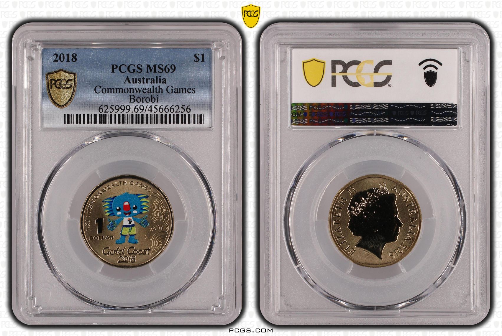 Elizabeth II, Commonwealth Games - Borobi, One Dollar, 2018, PCGS MS 69