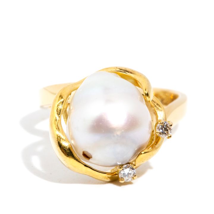 South Sea Pearl & Diamond 18ct Gold Ring,