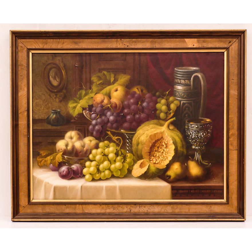 Will Walton (1843-1915)  Antique Still Life Oil on Canvas Painting. Framed Measurements 26x31''