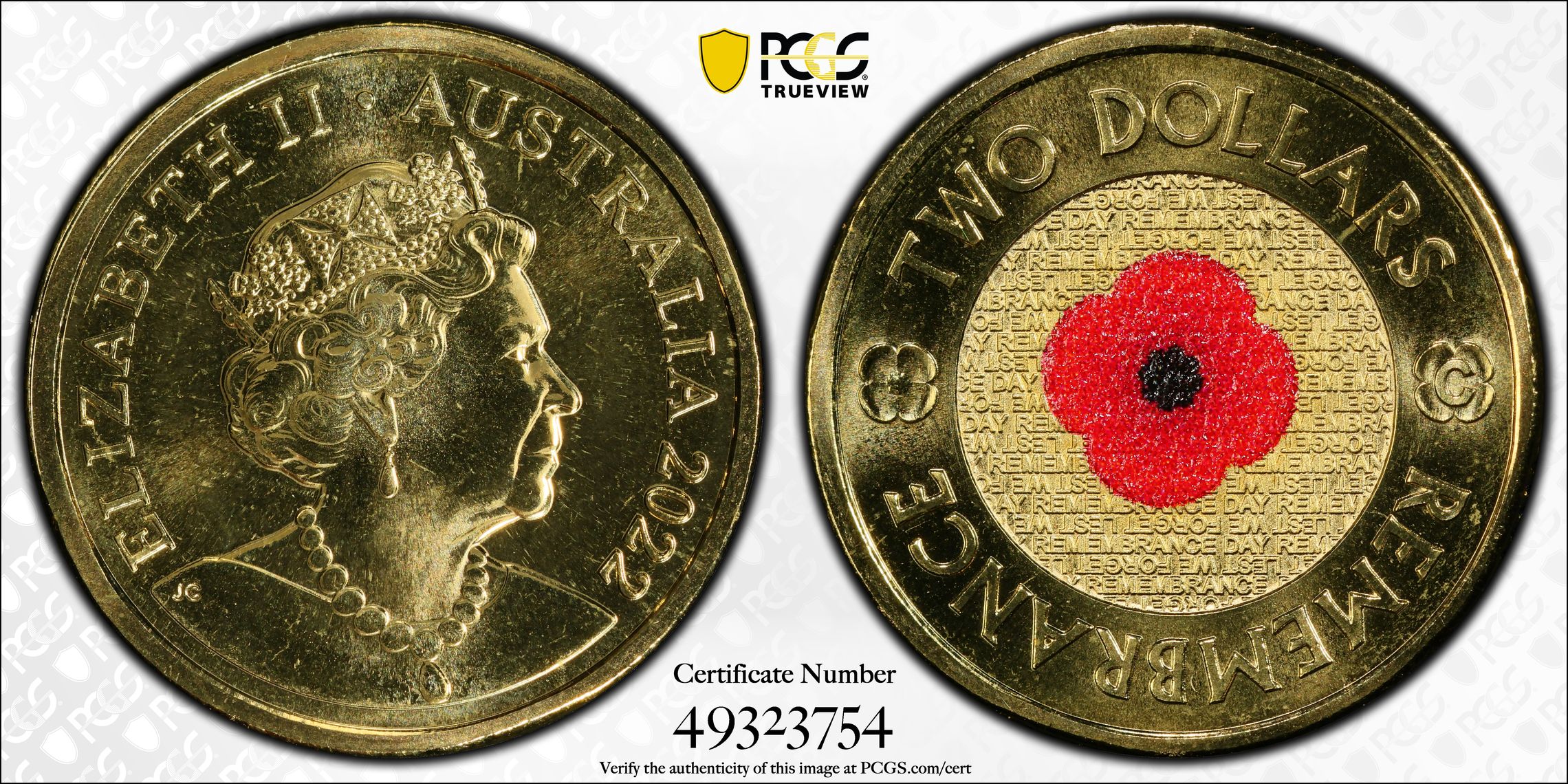 Remembrance Day Colourised, Two Dollar, 2022-C, PCGS MS68
