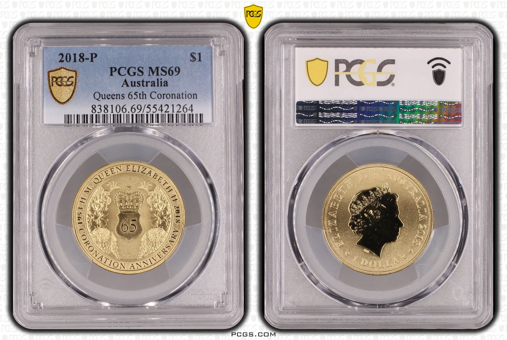 Queens 65th Coronation, POP 2/0, One Dollar, 2018-P, PCGS MS69