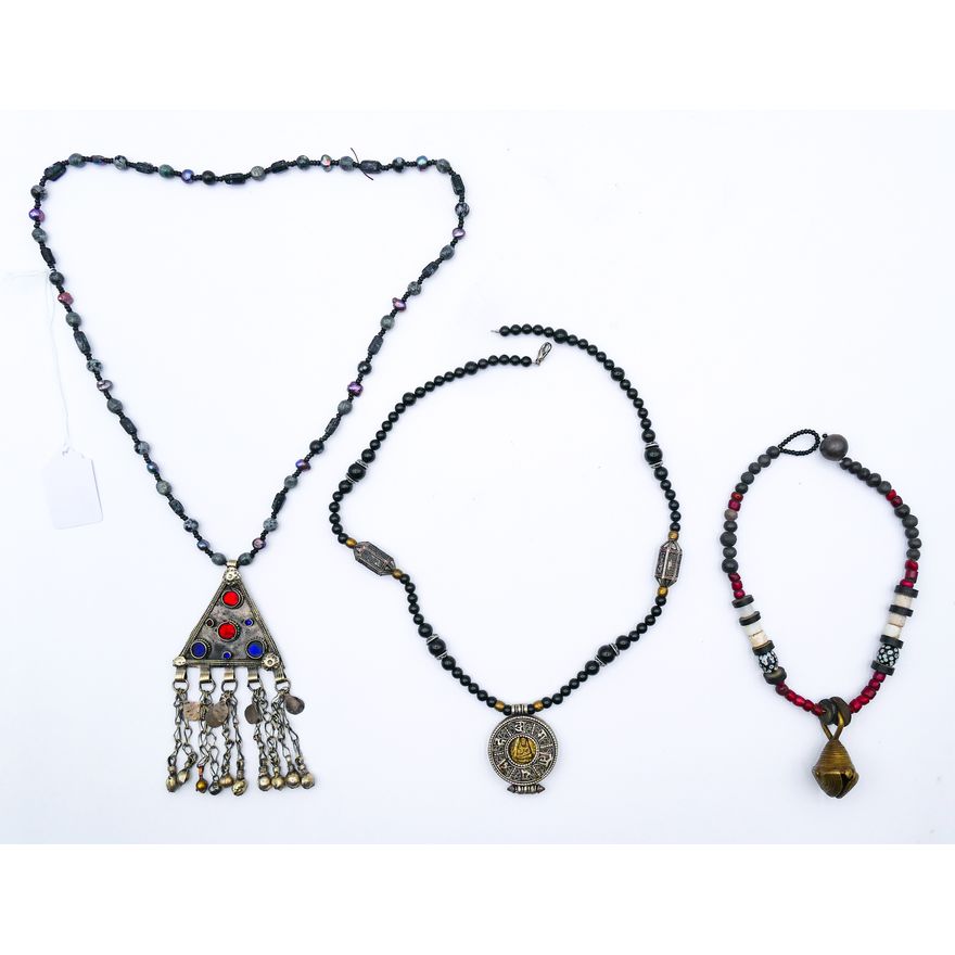 3pc Tibetan, Kashmiri & African Art Necklaces etc.