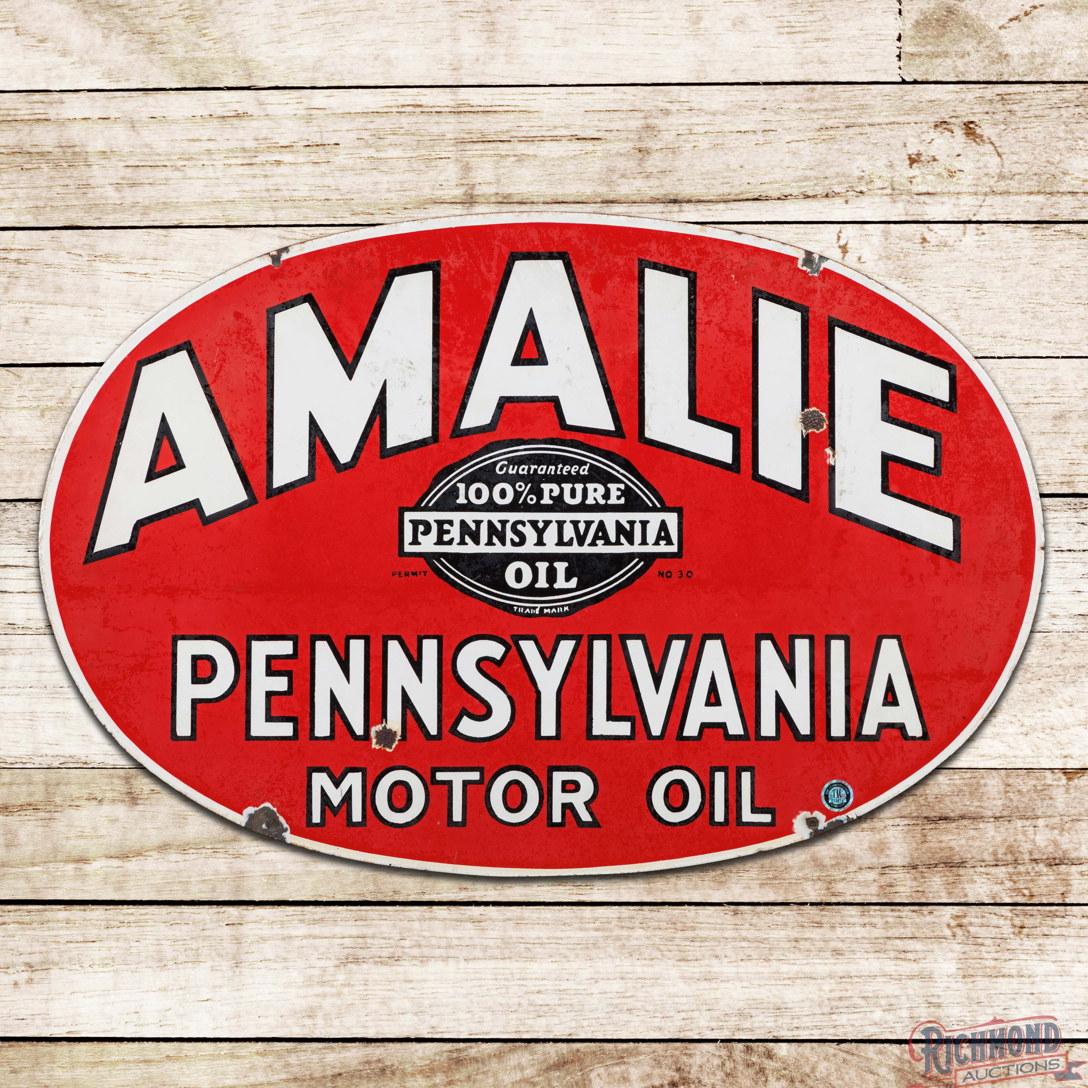 Amalie Pennsylvania Motor Oil "100% Pure Pennsylvania" 30" Double Sided ...