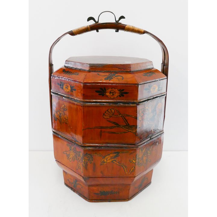 Old Chinese Hexagonal Lacquered Stacking Food Box- 19x13''
