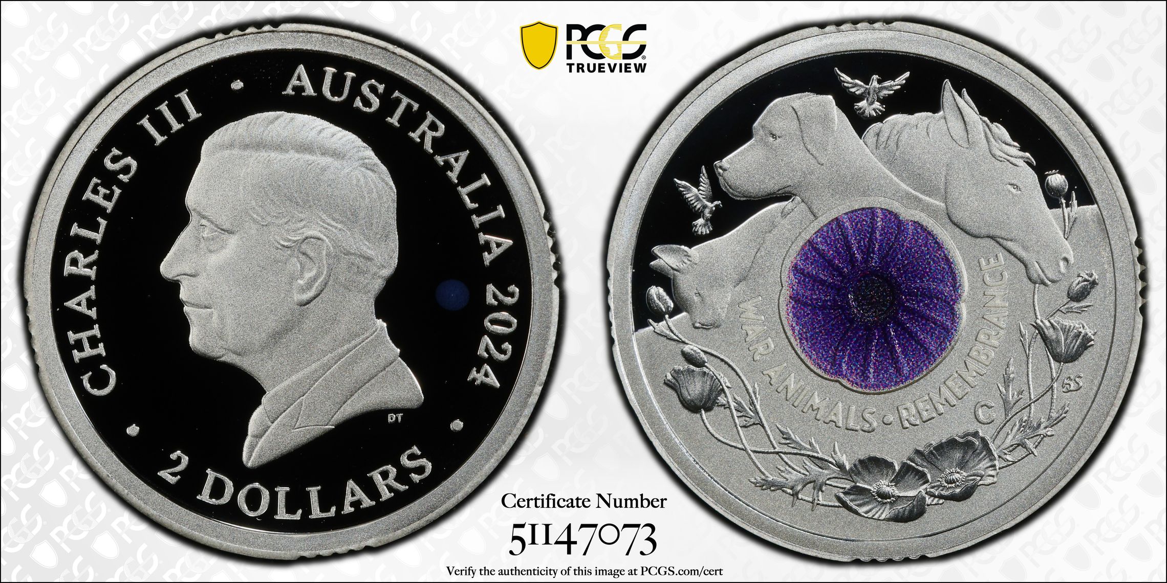 War Animal Remembrance Ag , Two Dollar, 2024-C, PCGS PR68DCAM