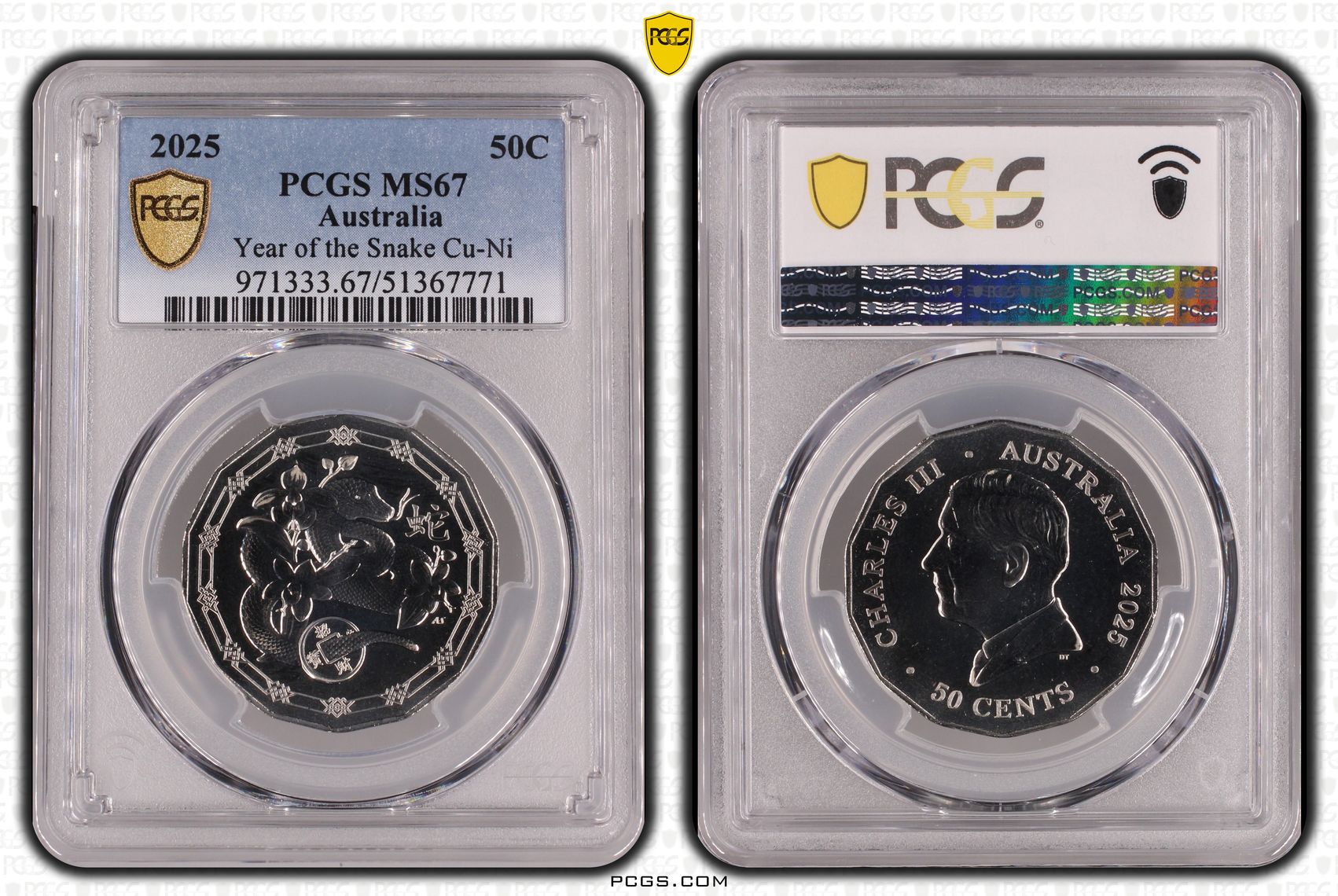 Year of the Snake Cu-Ni, Fifty Cent, 2025, PCGS MS67