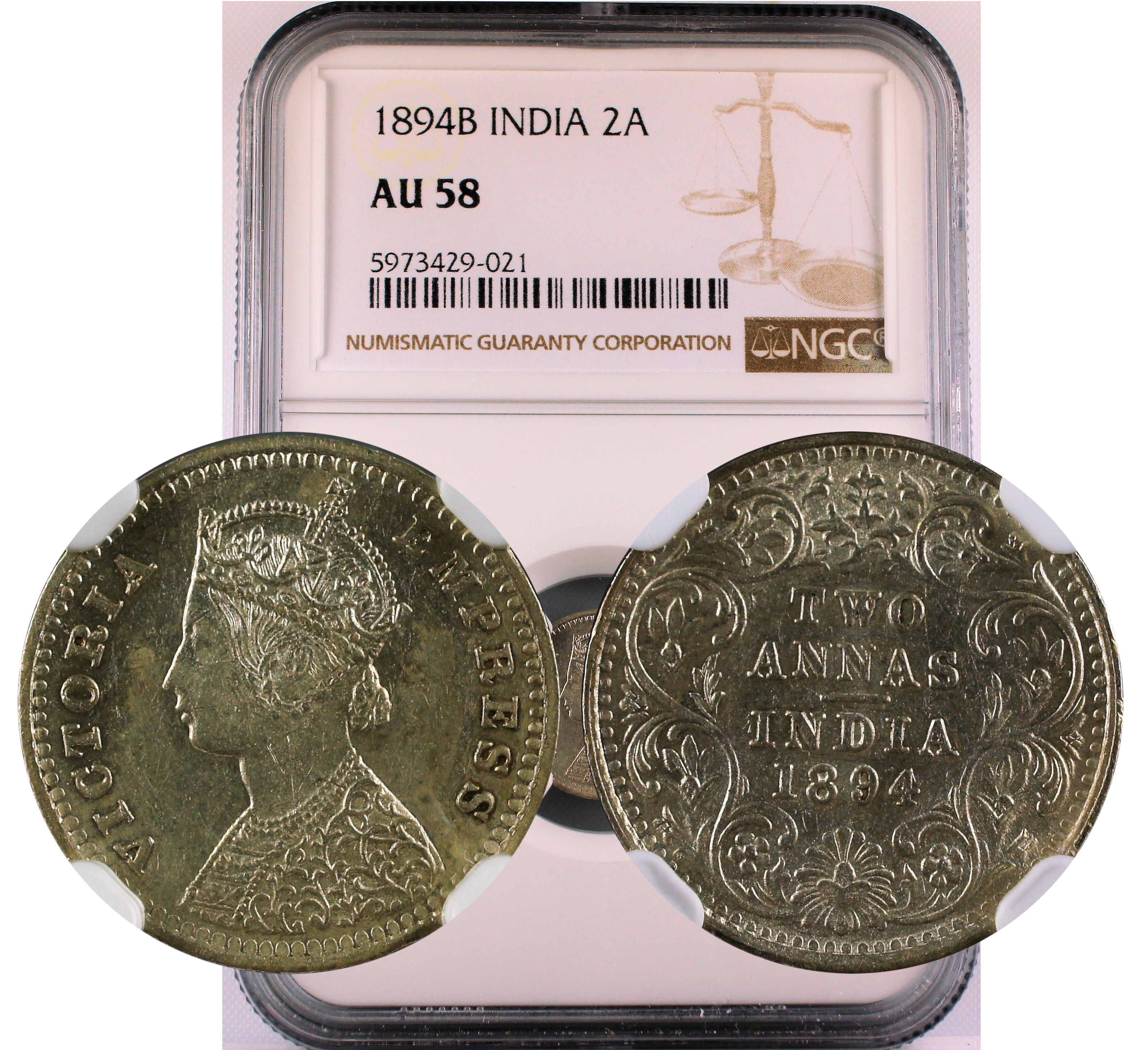 1894 B INDIA 2ANNA AU58