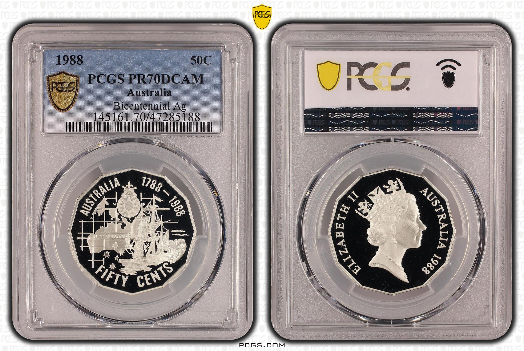 Elizabeth II, Bicentennial Ag, Fifty Cent, 1988, PCGS PR70DCAM