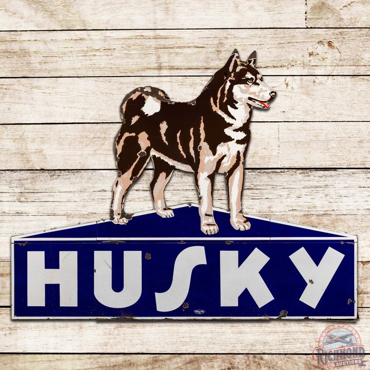 6' Husky Gasoline Die Cut DS Porcelain Sign