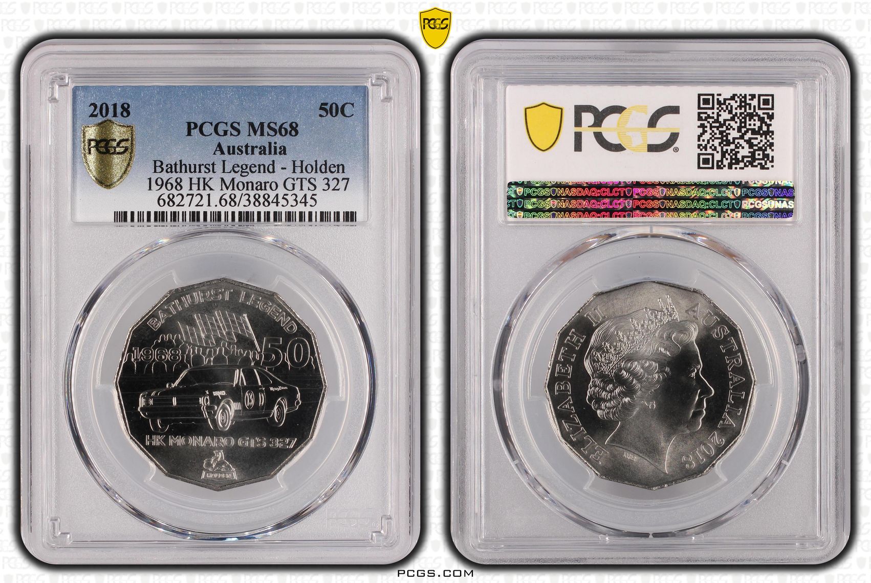 2018 Australia Fifty Cent, 50c Bathurst Legend - Holden 1968 HK Monaro GTS 327 PCGS - MS68 -345