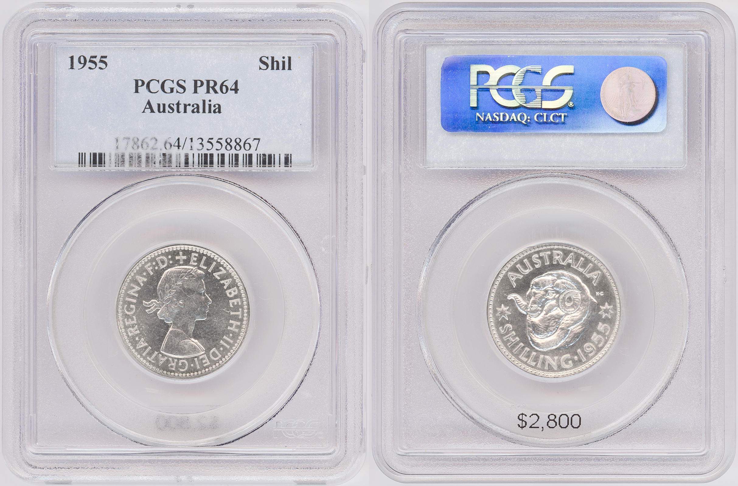 Elizabeth II, Shilling, 1955, PCGS PR64