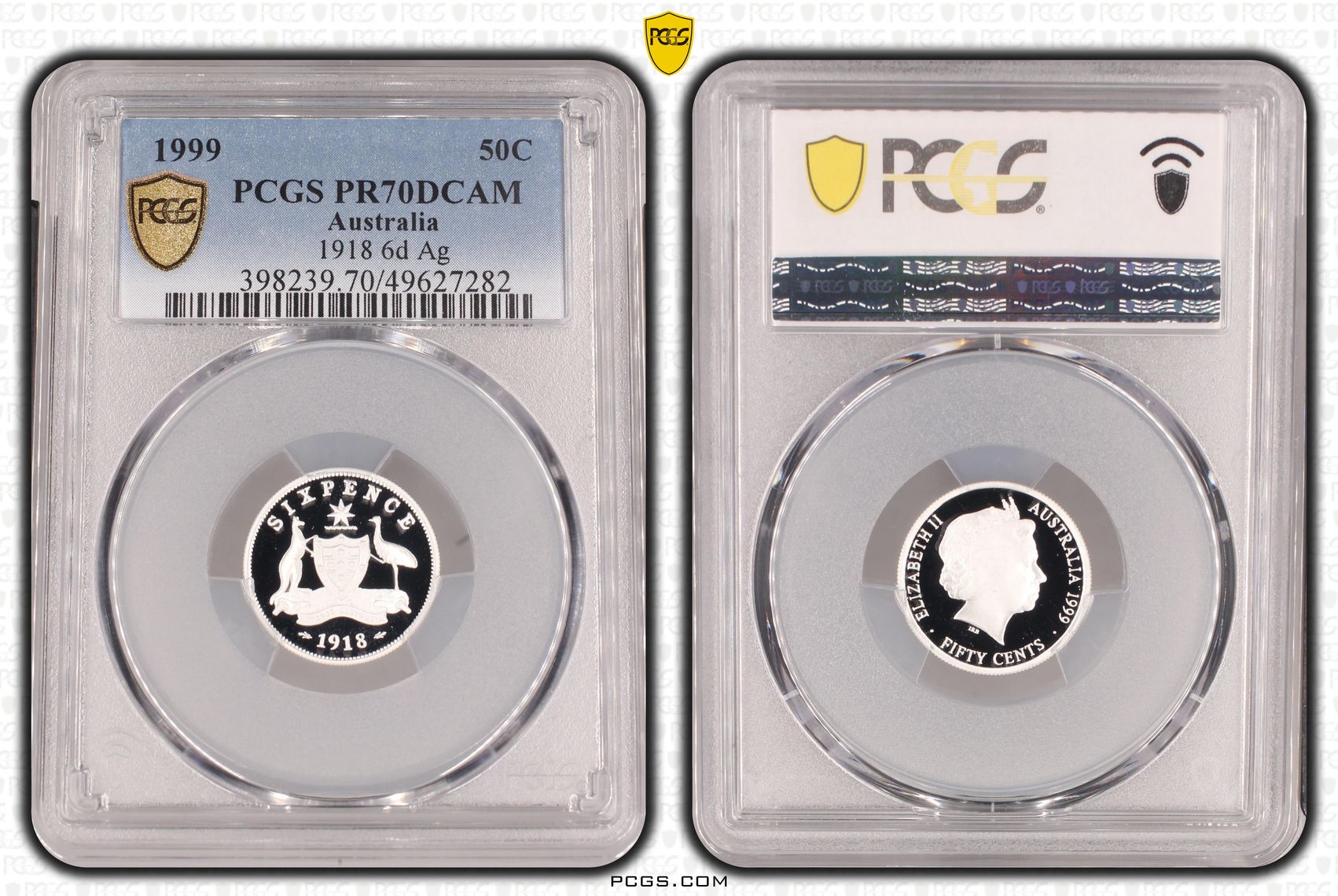 1918 6d Silver, Fifty Cent, 1999, PCGS PR70DCAM
